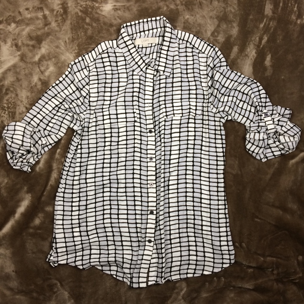 Longsleeve Geo Blouse Top sz L Check