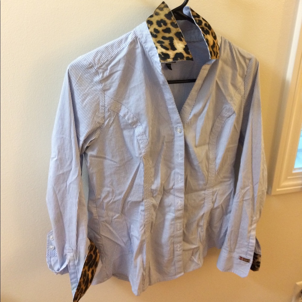 Express Essential Button up. Blue pin stripe