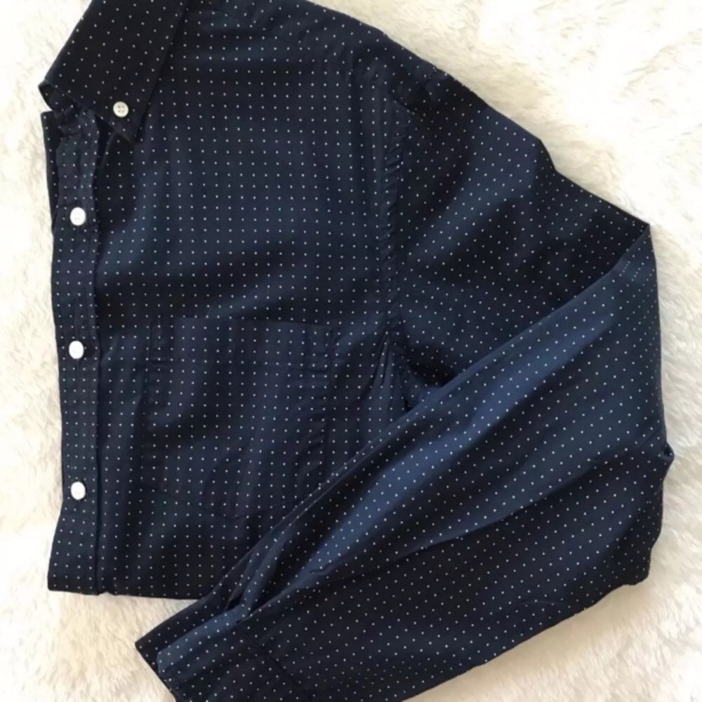 Old Navy Navy White Polka Dot Classic Shirt M - Picture 2 of 5