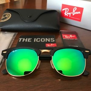 Rayban Black Green Reflective Clubmasters NEW