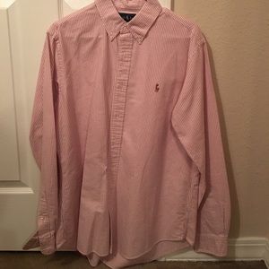 Long sleeve button up polo shirt.