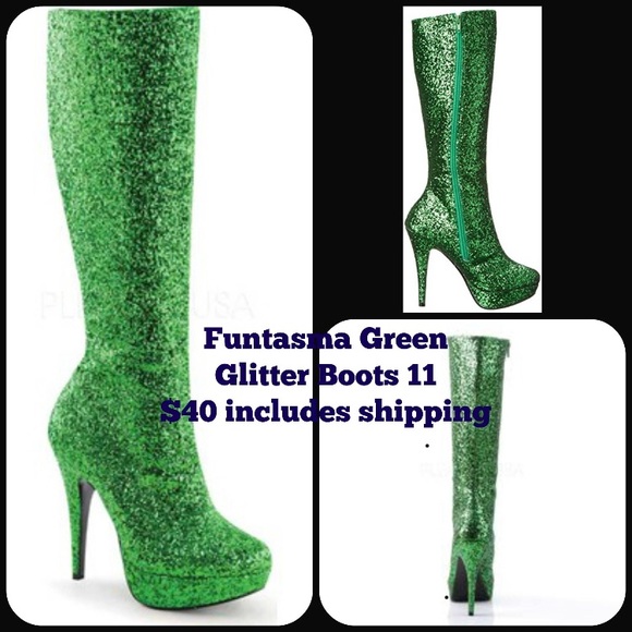 green glitter boots