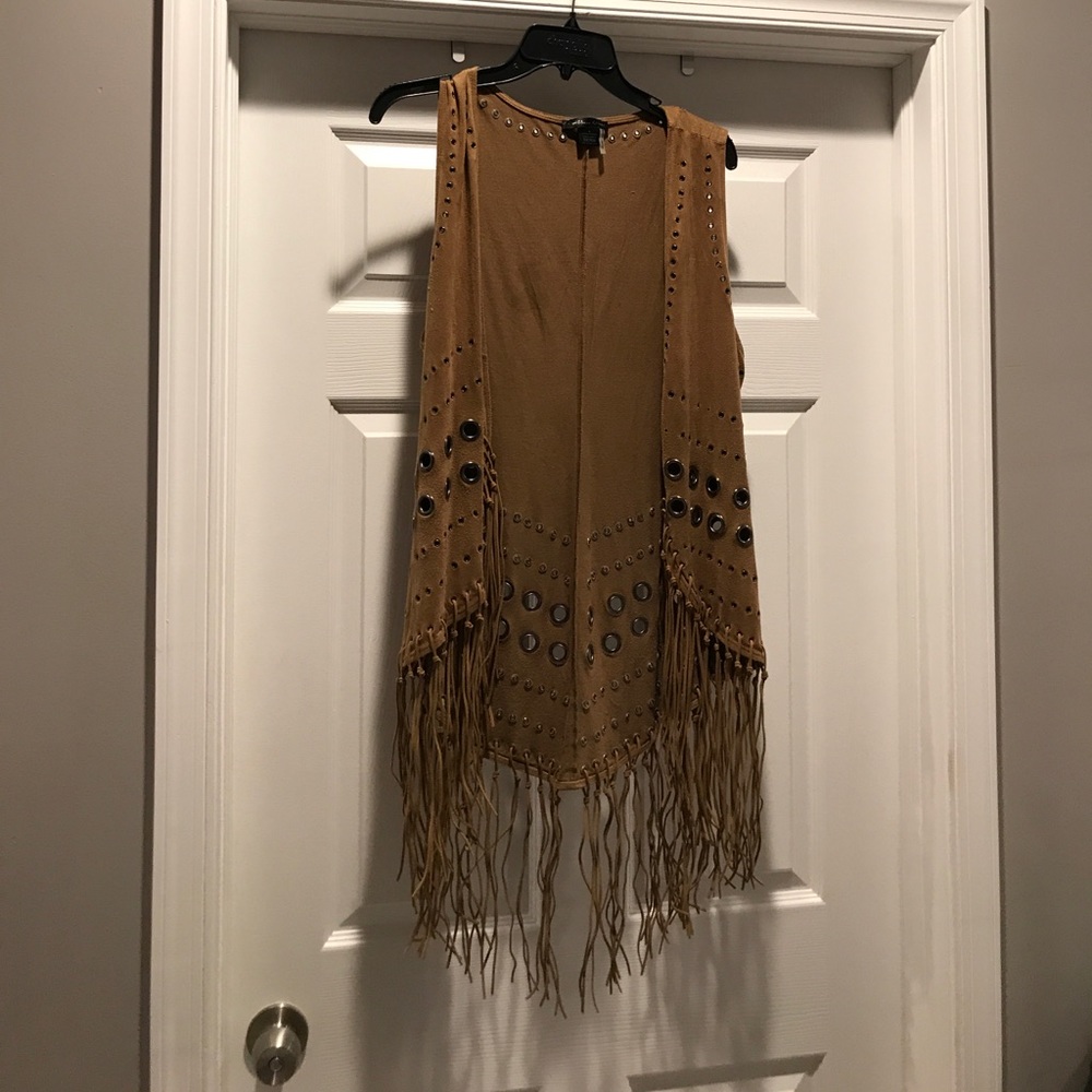 Brown fringe vest