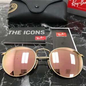 Rayban Round Metal Gold Brown Mirror Pink glasses