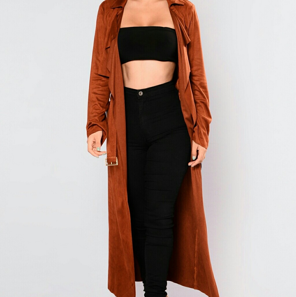 Fashion Nova ellis suede duster jacket, rust, xl