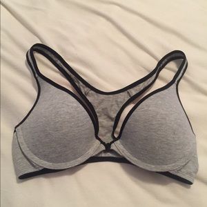 Gray sports bra front clip