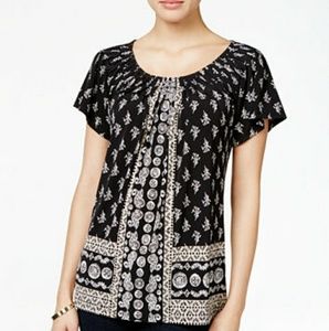 Style & Co Printed Pleat-neck top