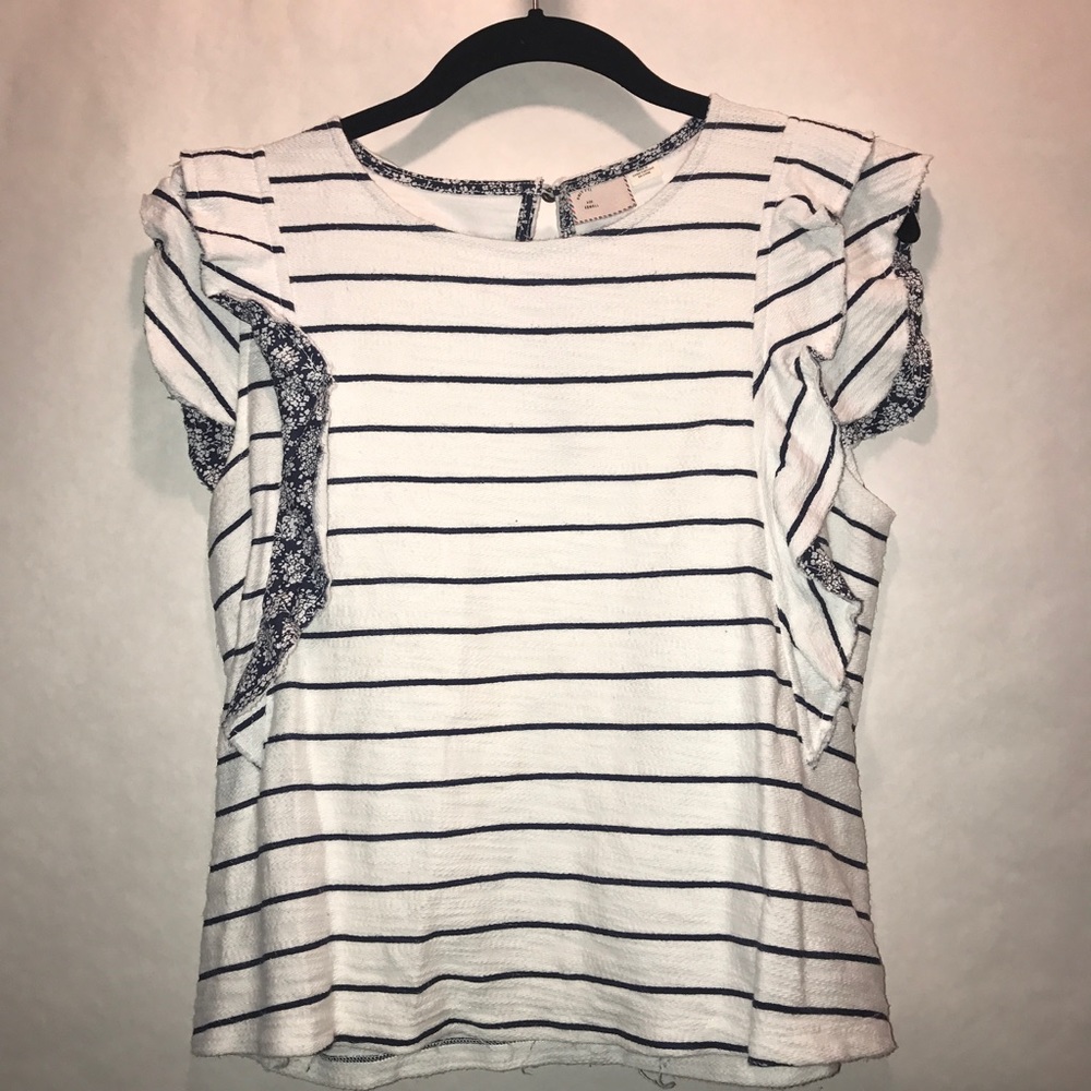 Anthropologie striped blue ruffle top