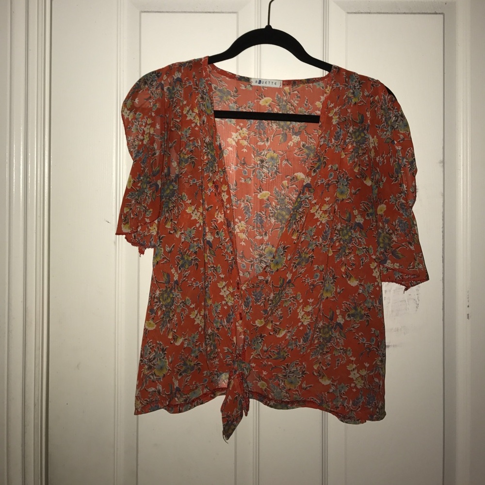 Flirty floral print tie up blouse