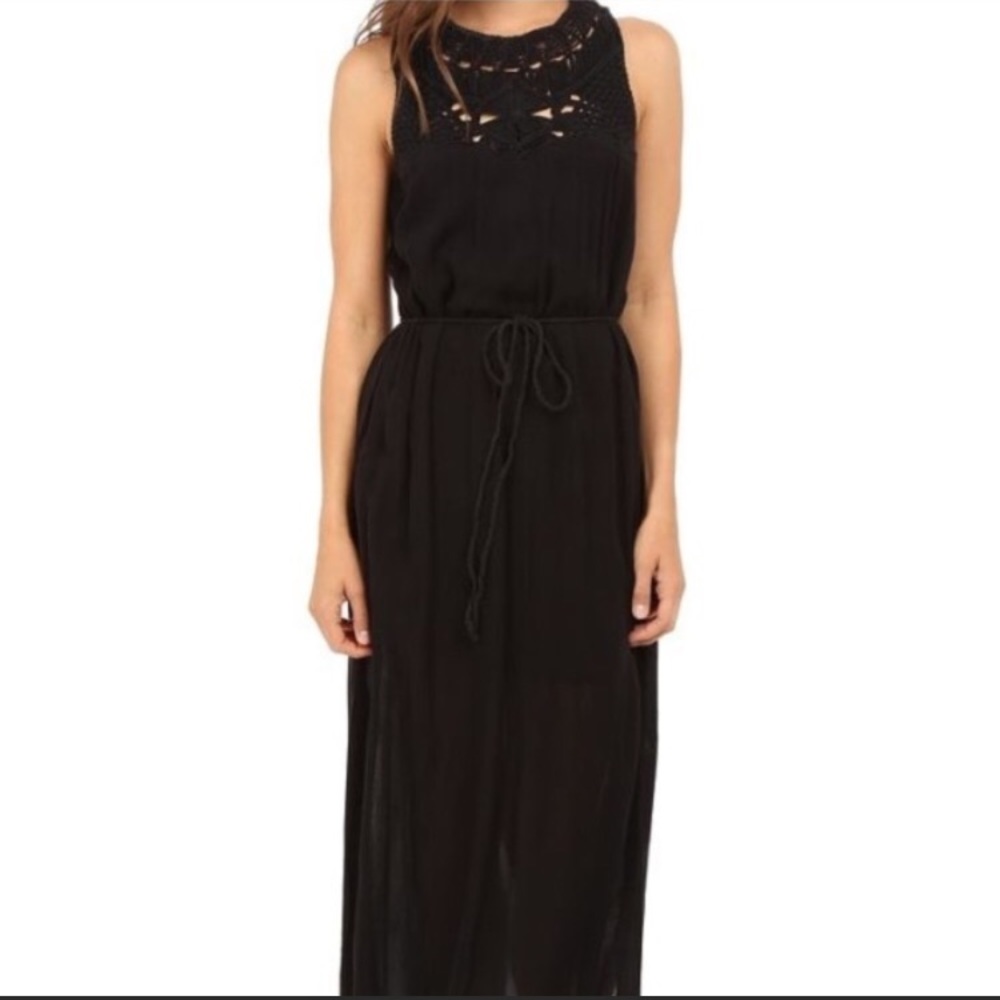 SOLD Small Black Crochet High Neck Roxy Maxi