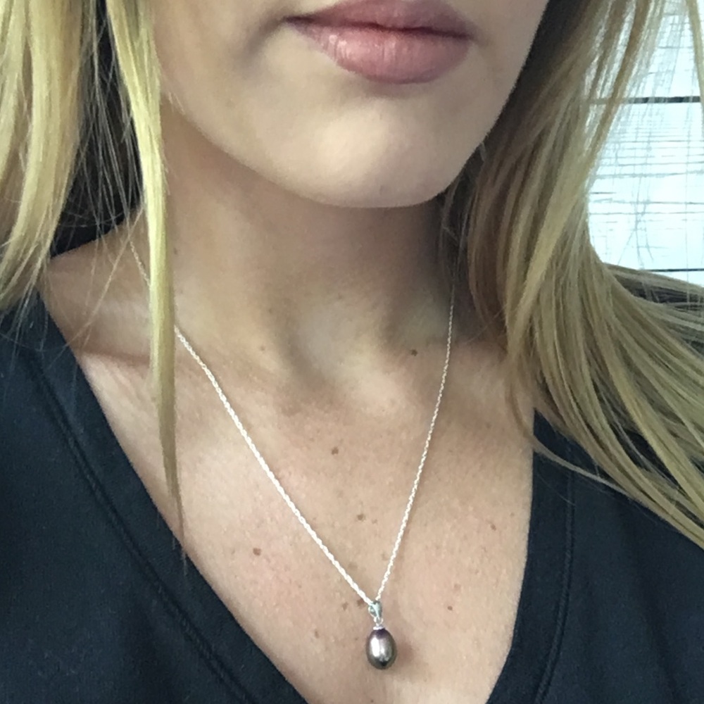 Black Pearl Oblong Sterling Silver Necklace