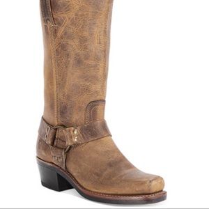 Woman's Frye Brown Distressed Harness Boots.