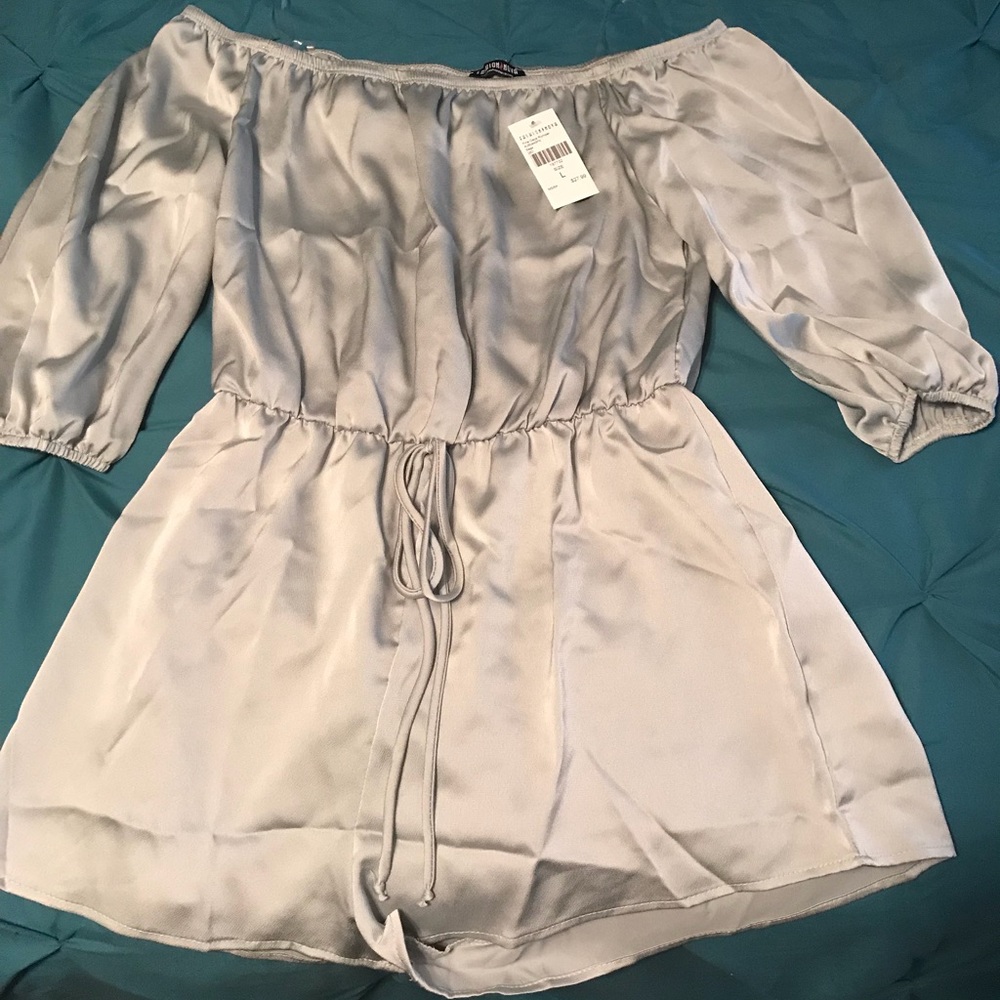 Silver off-the-shoulder romper