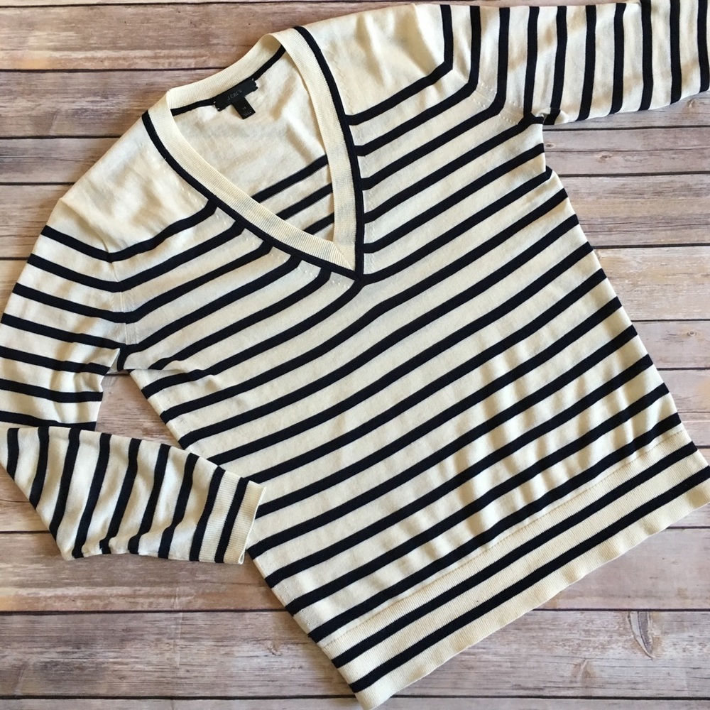 J. Crew lightweight cream & black striped sweater