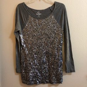 Old Navy grey sequin sparkle front shirt