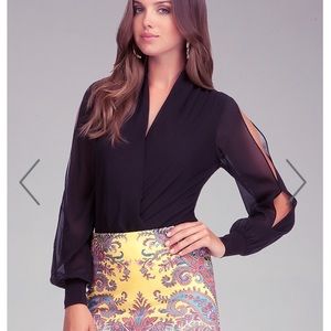 NWT BEBE Forest Green Split sleeve Silk Bodysuit