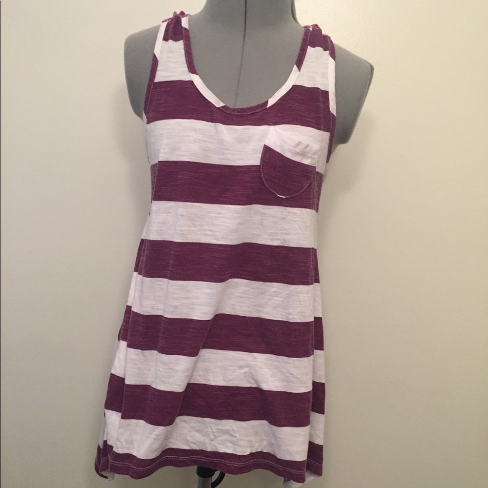 Purple and white striped juniors sleeveless top