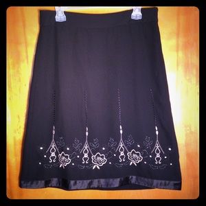 LOFT Black Embroidered & Beaded Skirt