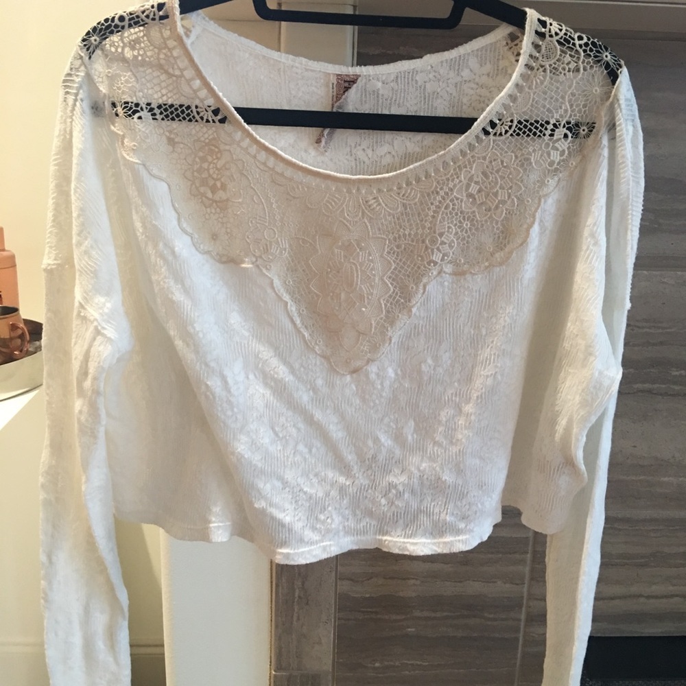 Free People Long Sleeve Cream Top