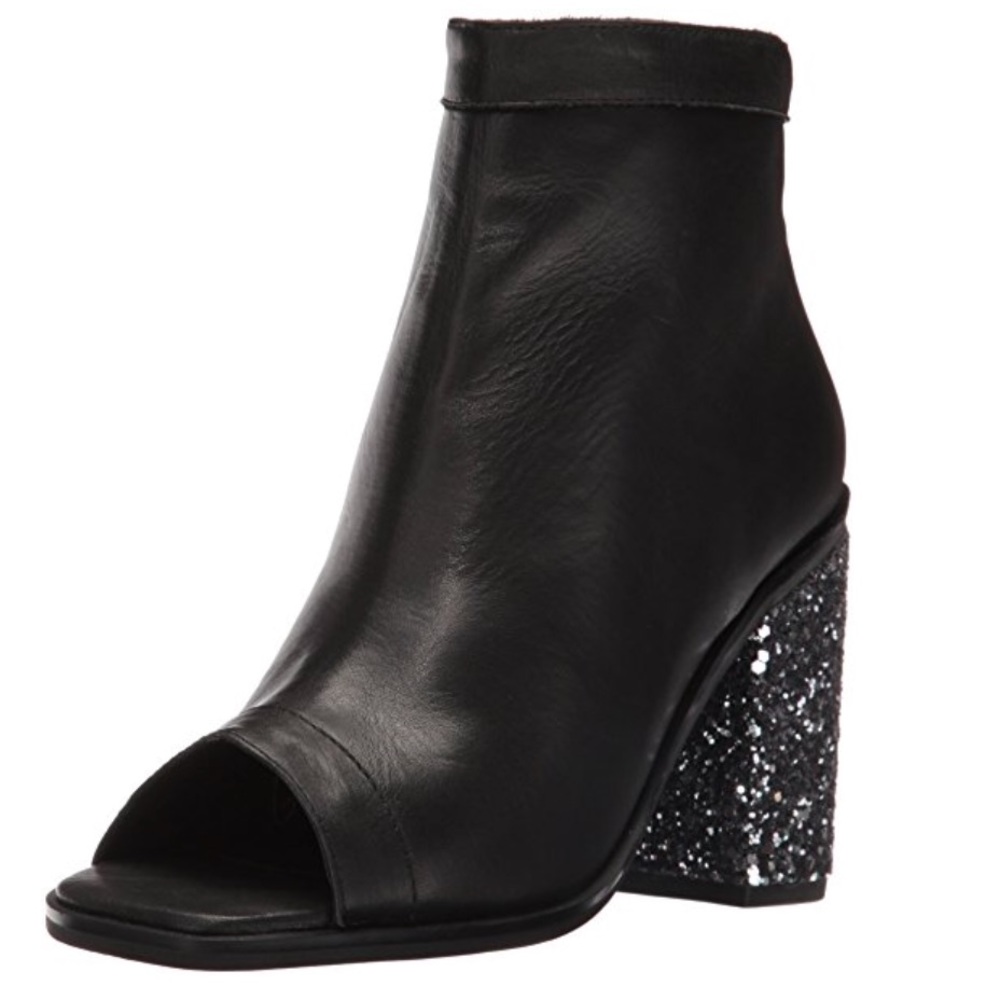 Black Steel Glitter Open Toe Bootie - Picture 3 of 6