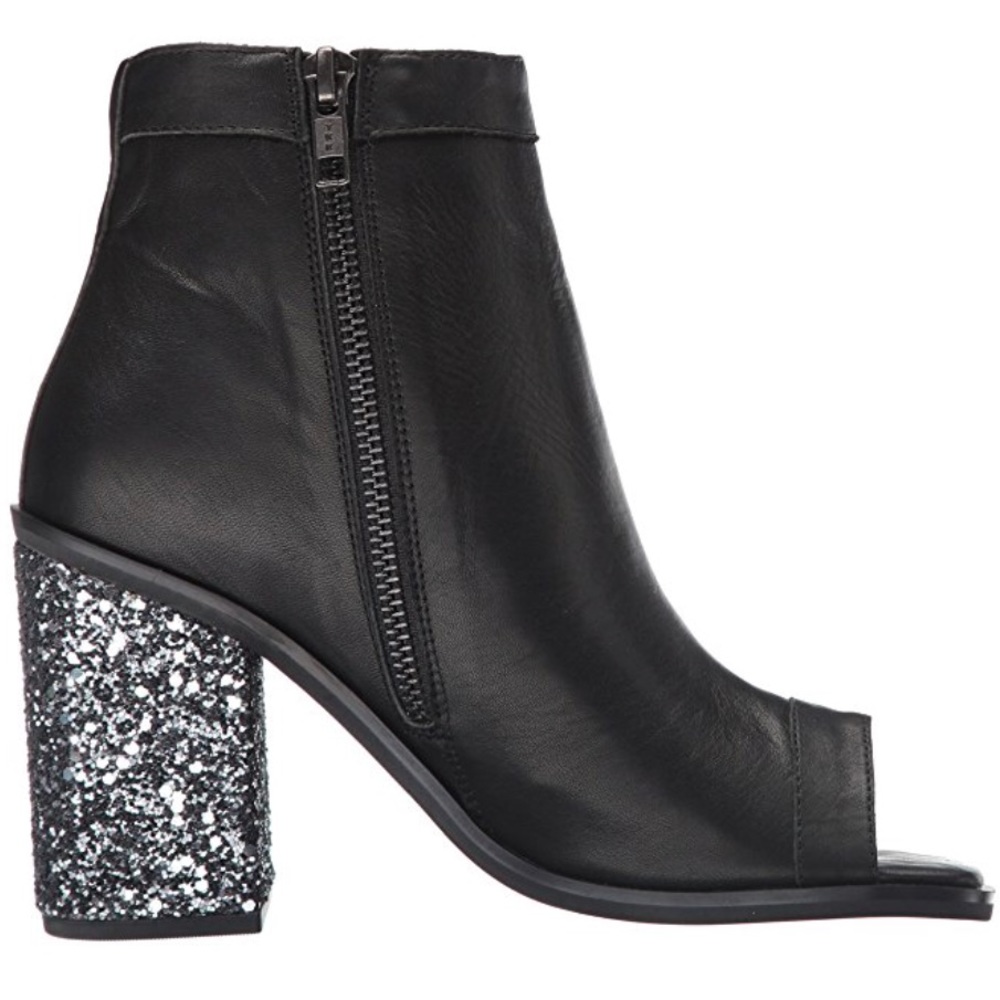 Black Steel Glitter Open Toe Bootie - Picture 6 of 6