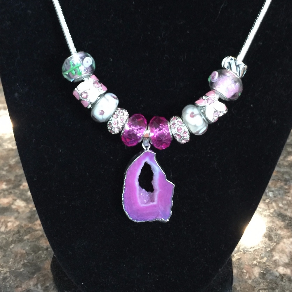 Geode Necklace with Beads
