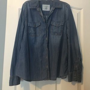 A dark denim button down.