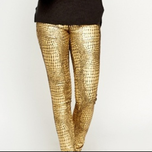 "TORY" FAUX CROCK PANT STRETCHY GOLD BLACK - Picture 2 of 4