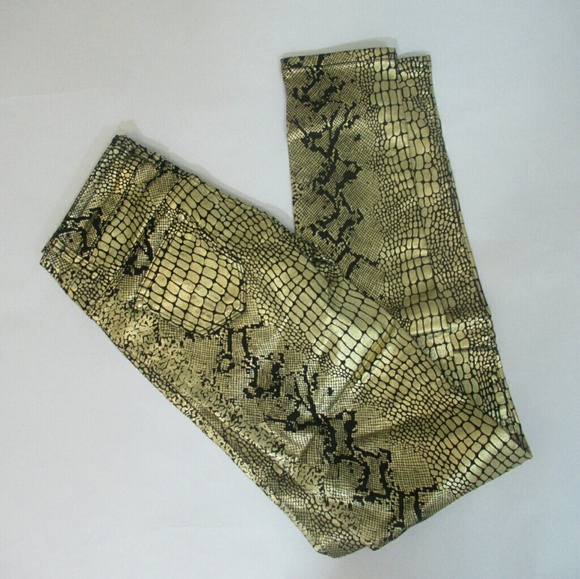 "TORY" FAUX CROCK PANT STRETCHY GOLD BLACK - Picture 3 of 4