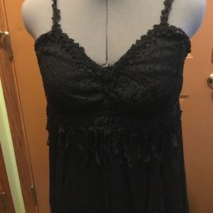 BNWT Black Flowy Gypsy Boho Tank w/ Lace Inserts