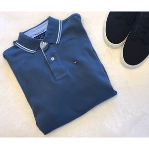 {TOMMY HILFIGER} Solid Blue Short Sleeve Polo, S