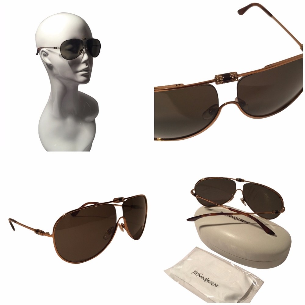 NEW W/ Case YSL SUNGLASSES ~ Crystal Aviator