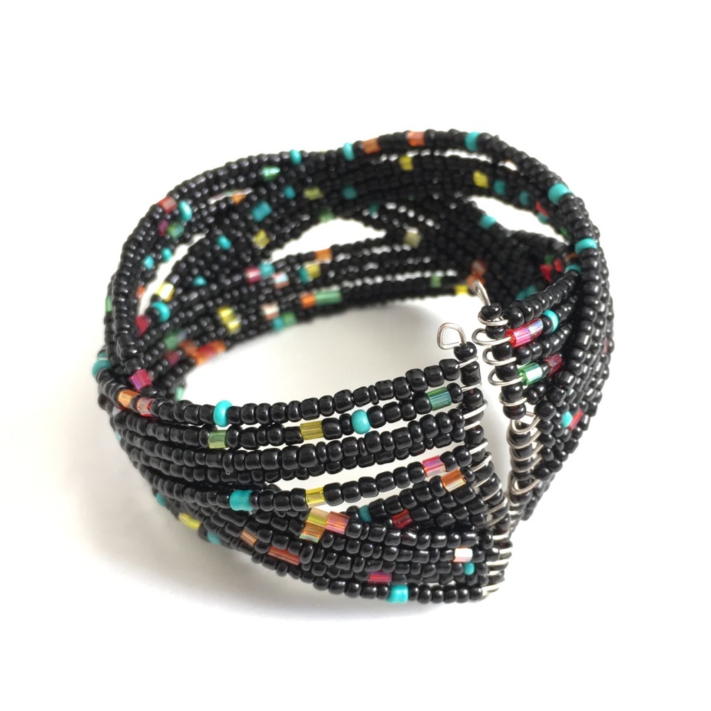 Black with shots of color beaded bracelet.
