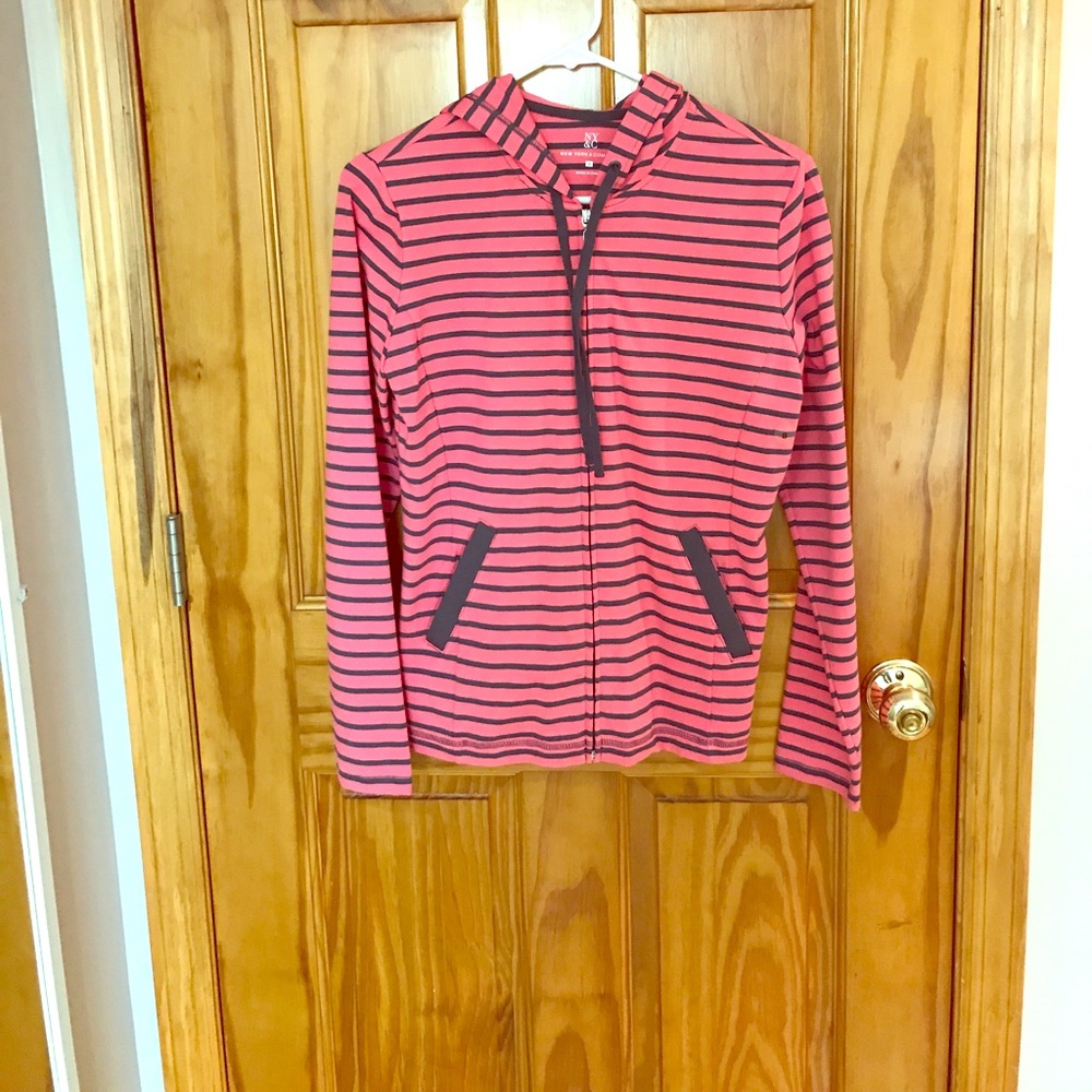 Ny&co pink & navy striped zip up