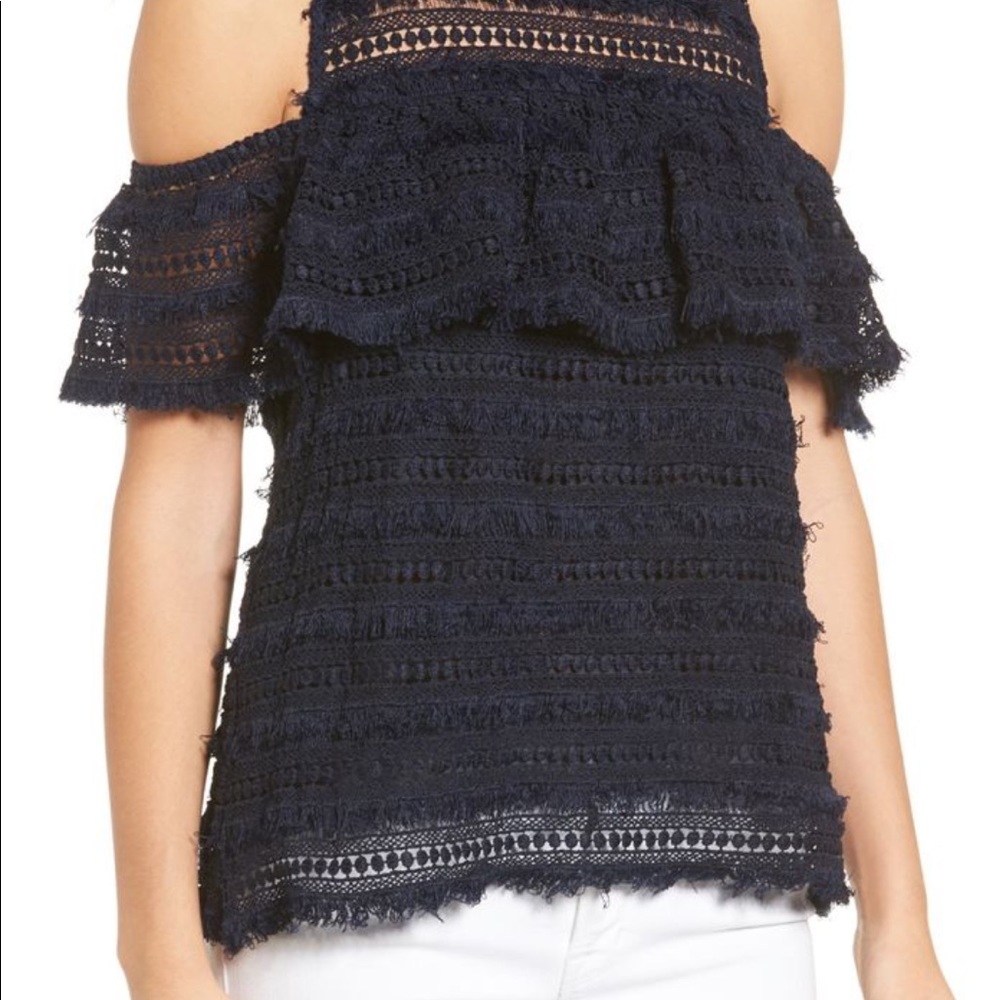 Chelsea28 Fringe Lace Cold Shoulder Top