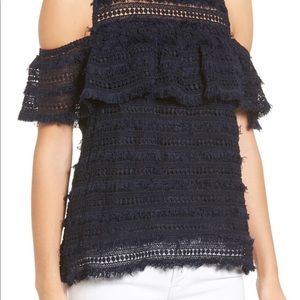 Chelsea28 Fringe Lace Cold Shoulder Top