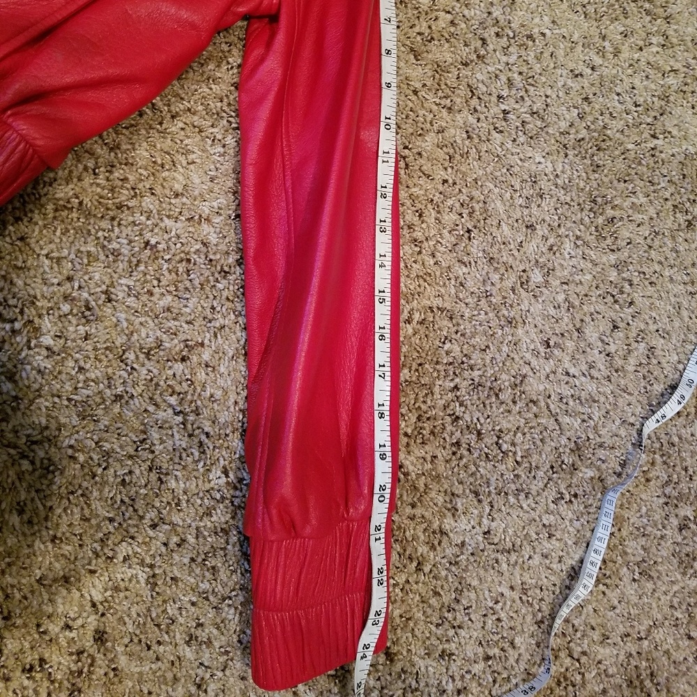 Andrew Marc Moto Racing Red 100% Leather Bomber Jacket w/ Silver Zippers - Picture 7 of 10