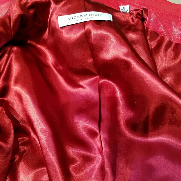 Andrew Marc Moto Racing Red 100% Leather Bomber Jacket w/ Silver Zippers - Picture 4 of 10