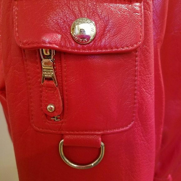 Andrew Marc Moto Racing Red 100% Leather Bomber Jacket w/ Silver Zippers - Picture 5 of 10