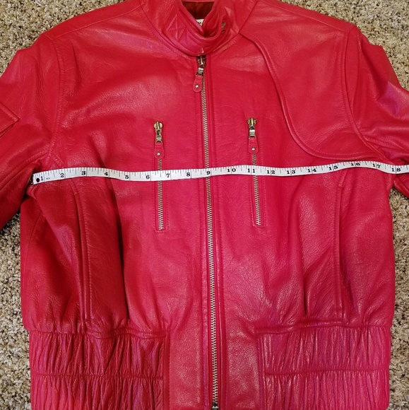 Andrew Marc Moto Racing Red 100% Leather Bomber Jacket w/ Silver Zippers - Picture 6 of 10