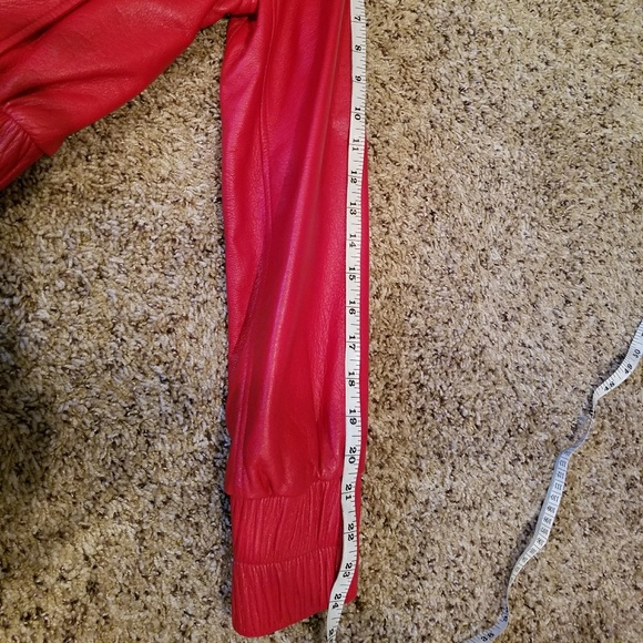 Andrew Marc Moto Racing Red 100% Leather Bomber Jacket w/ Silver Zippers - Picture 7 of 10