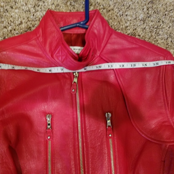 Andrew Marc Moto Racing Red 100% Leather Bomber Jacket w/ Silver Zippers - Picture 8 of 10