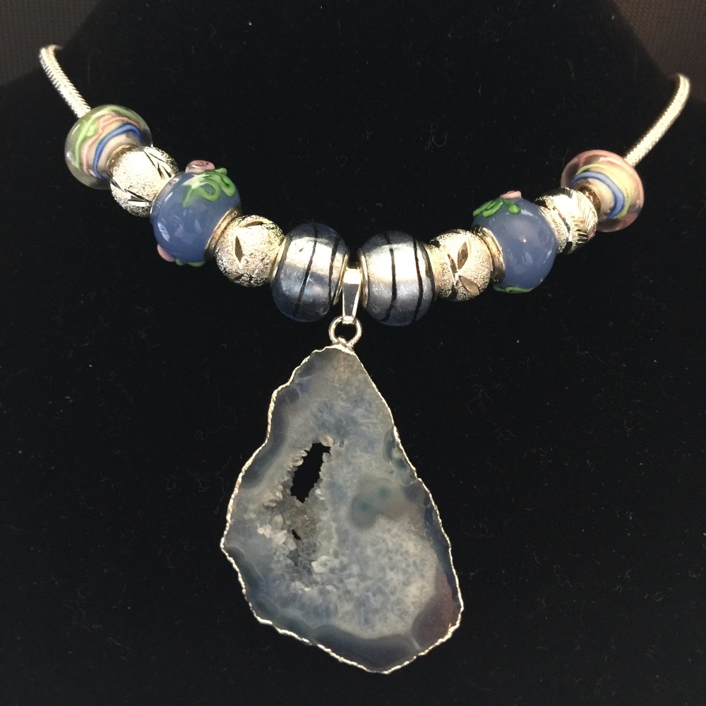 Geode Slice Necklace with Beads