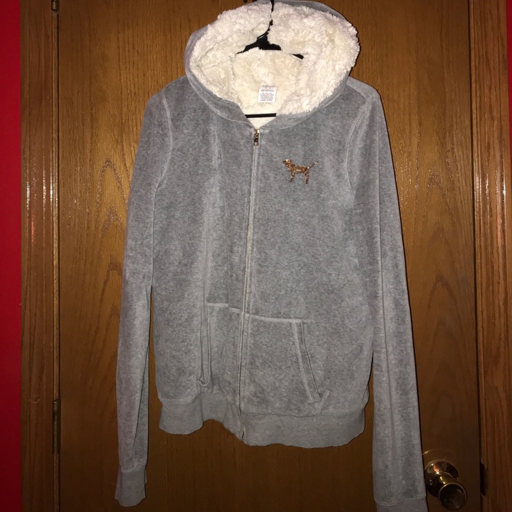 PINK Grey zip up hoodie