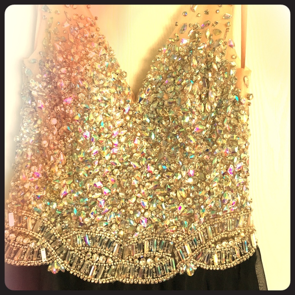 Floor Length Rainbow Gem Prom Dress