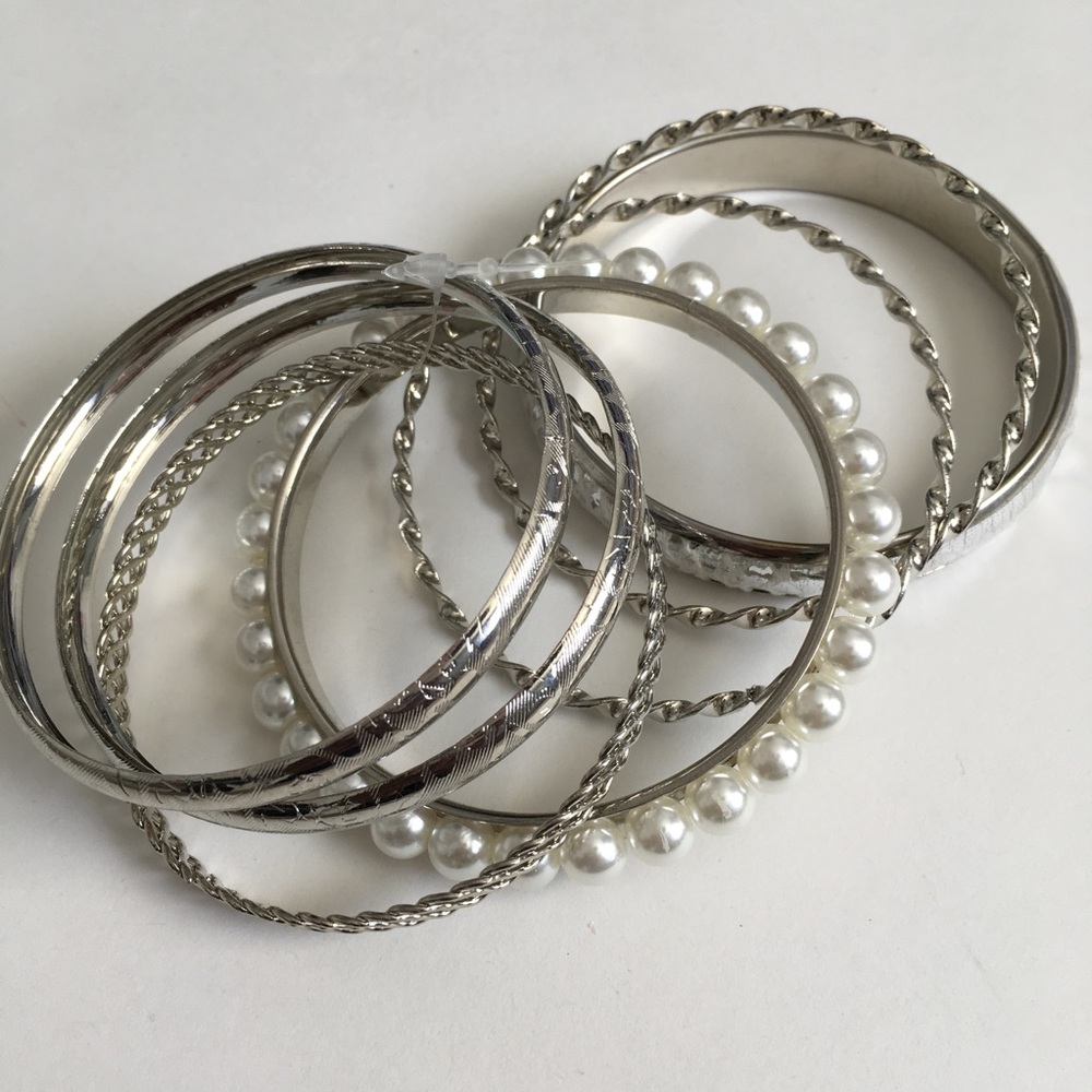 Silver & Pearl Bangles.
