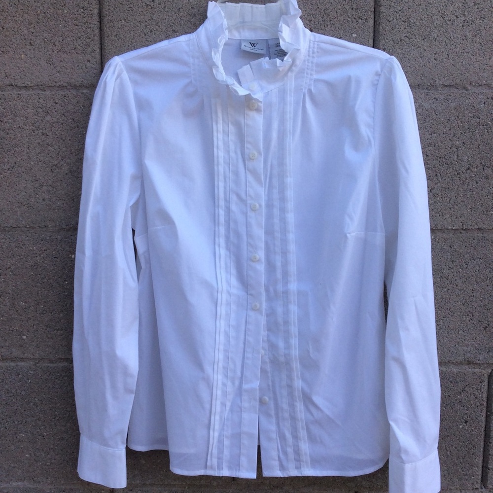 White Worthington Stretch Buttondown Blouse, Large