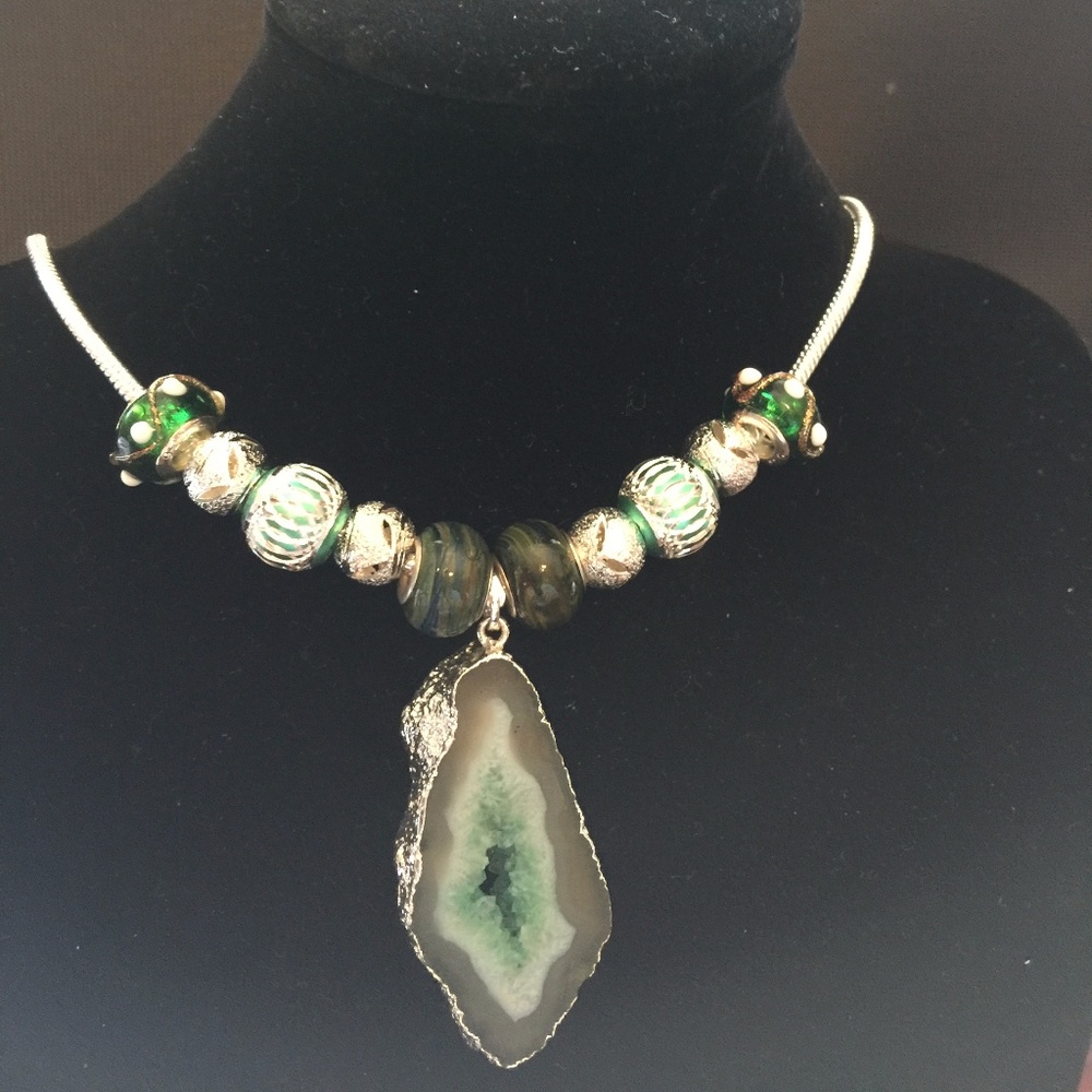 Geode Necklace with Beads