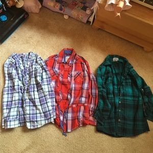 Three long sleeve girls button up shirts