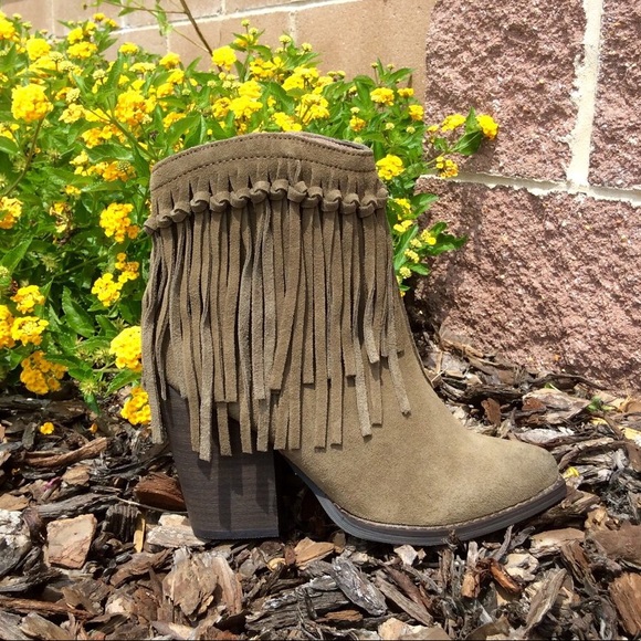 Western Suede Knotted Fringe Ankle Bootie - Picture 2 of 6
